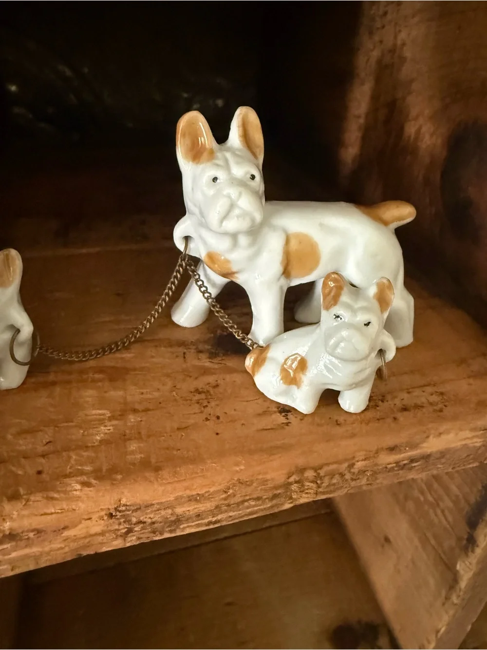 Vintage Ceramic French Bulldog Figurine Trio - White and Tan